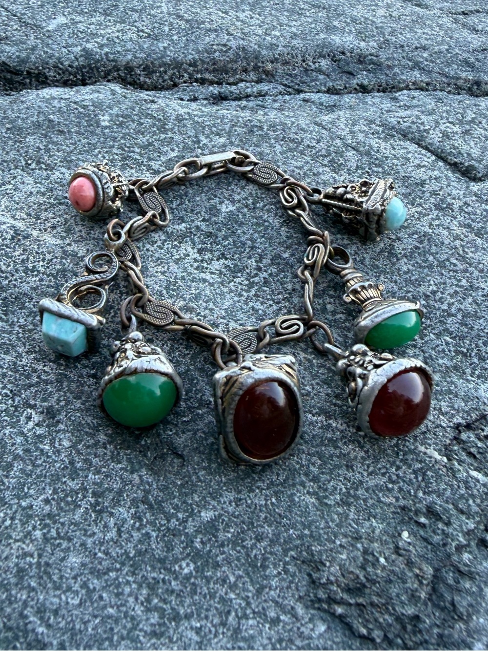 Vintage Etruscan Style Charm Bracelet